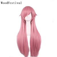 woodfestival synthetic hair long pink wig with bangs anime cosplay wigs for women straight female high temperature fiber