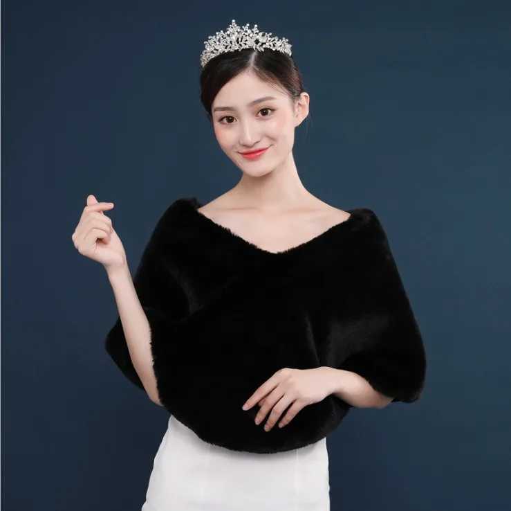 Bridal Black Red Formal Party Evening Prom Jackets Wraps Faux Fur cloaks Wedding Capes Winter Women Bolero Wrap Shawls | Свадьбы и