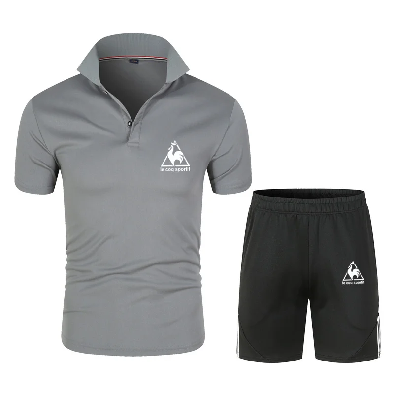 

2021 New Breathable Sweat-absorbent Sports Suit High Printing Quality Casual Men's Polo Shirt Short Sleeve + Shorts Sports Suit
