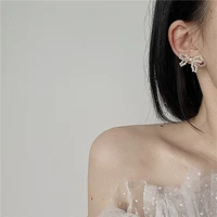 2021 niche design pearl crystal beaded bow fresh and sweet s925 silver earrings french retro ear stud girls women jewelry
