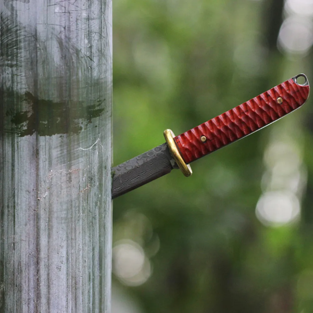 Лезвие из дамасской стали японский нож 60HRC ручка черного дерева Танто