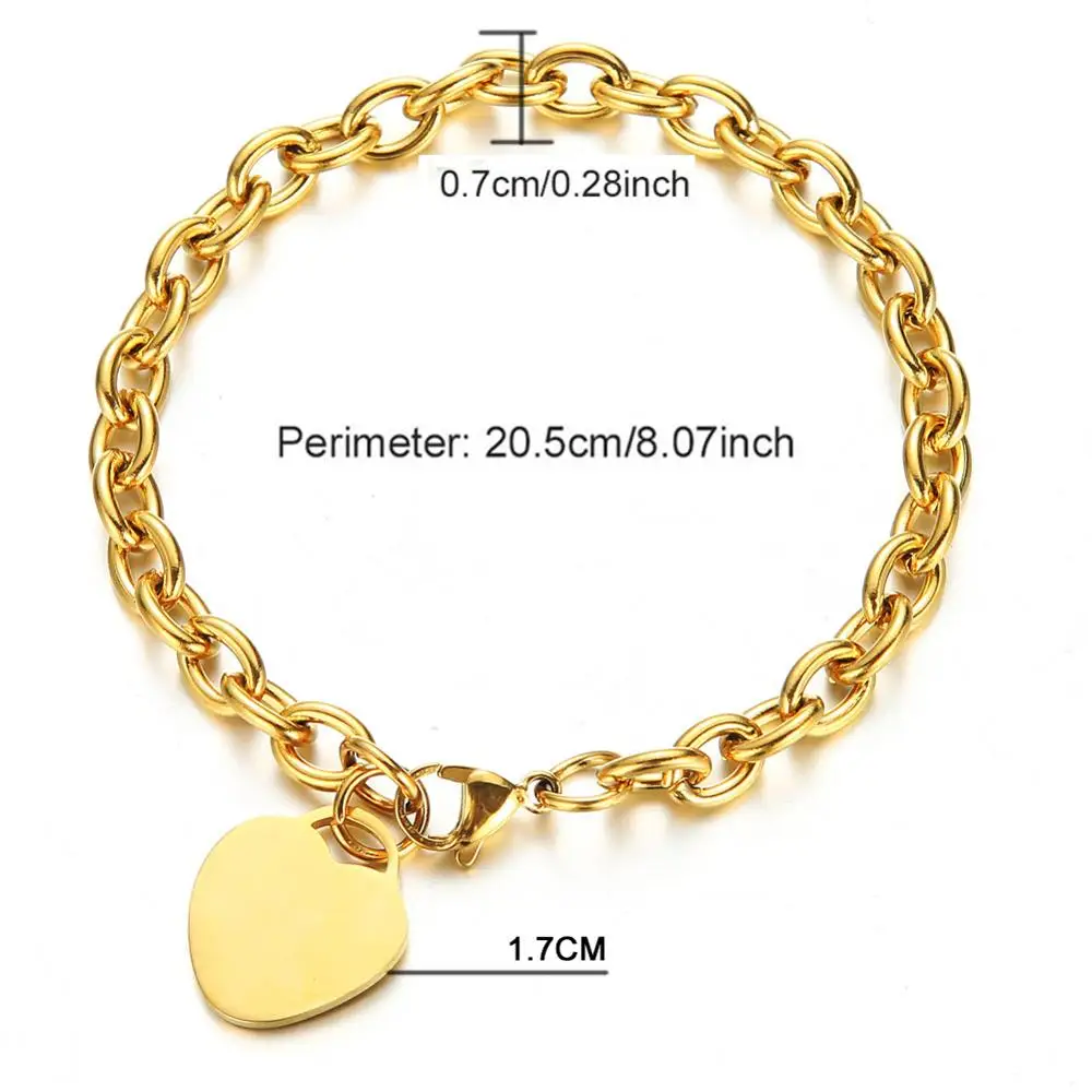316L браслет из нержавеющей стали с цепочкой в виде сердца очаровательный для