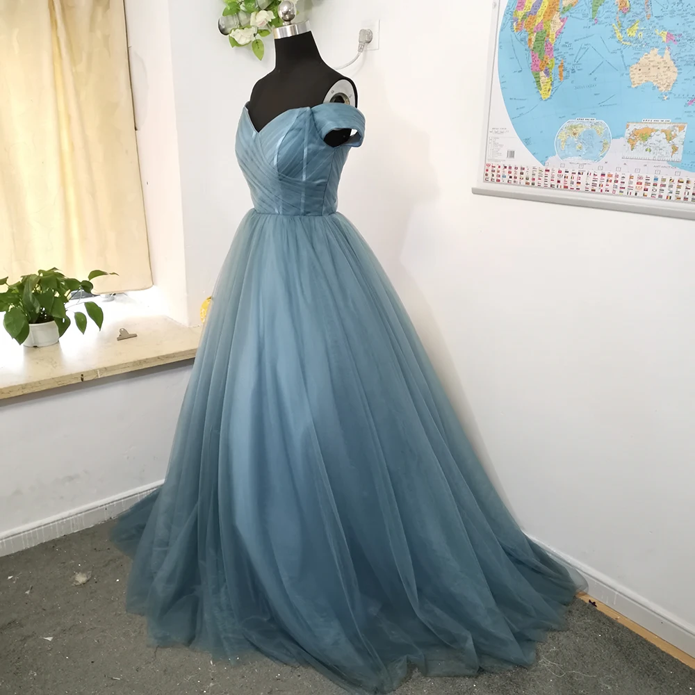 MYYBLE 2021 ash-blue shoulder formal evening dress brush style tuxedo short-sleeved swing back lace up cheapgrab fold popular |