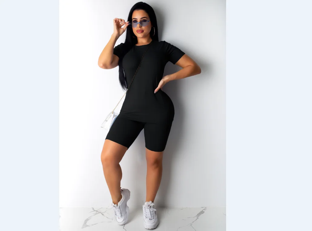 Женский спортивный костюм однотонный короткий топ шорты одежда для йоги