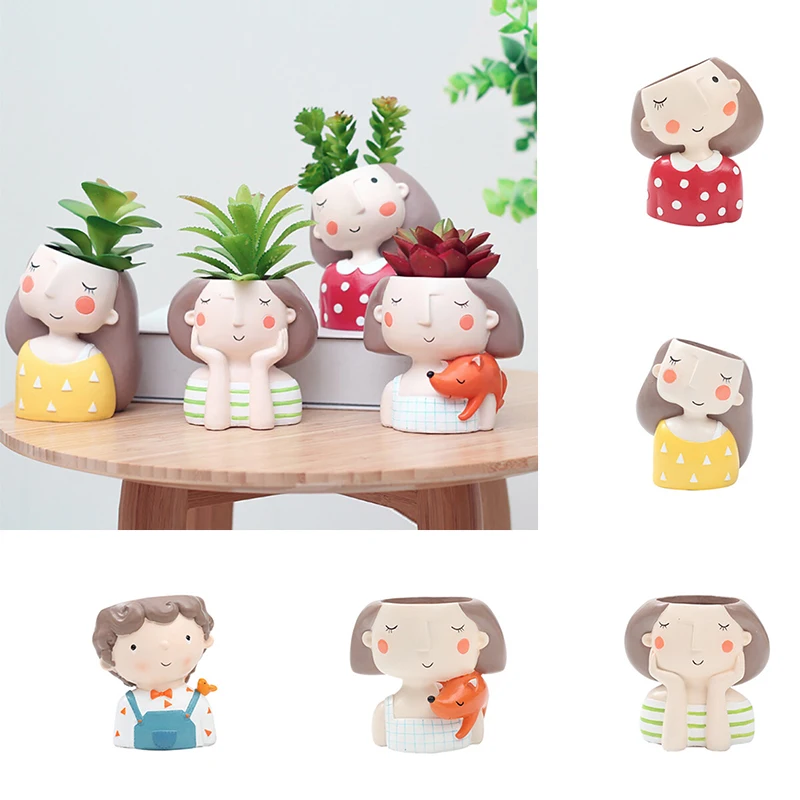 

Ins Wind Cartoon Wreath Girl Succulent Flowerpot Indoor Green Plant Flowerpot Ornaments Mini Flowerpot Home Decoration Ornaments
