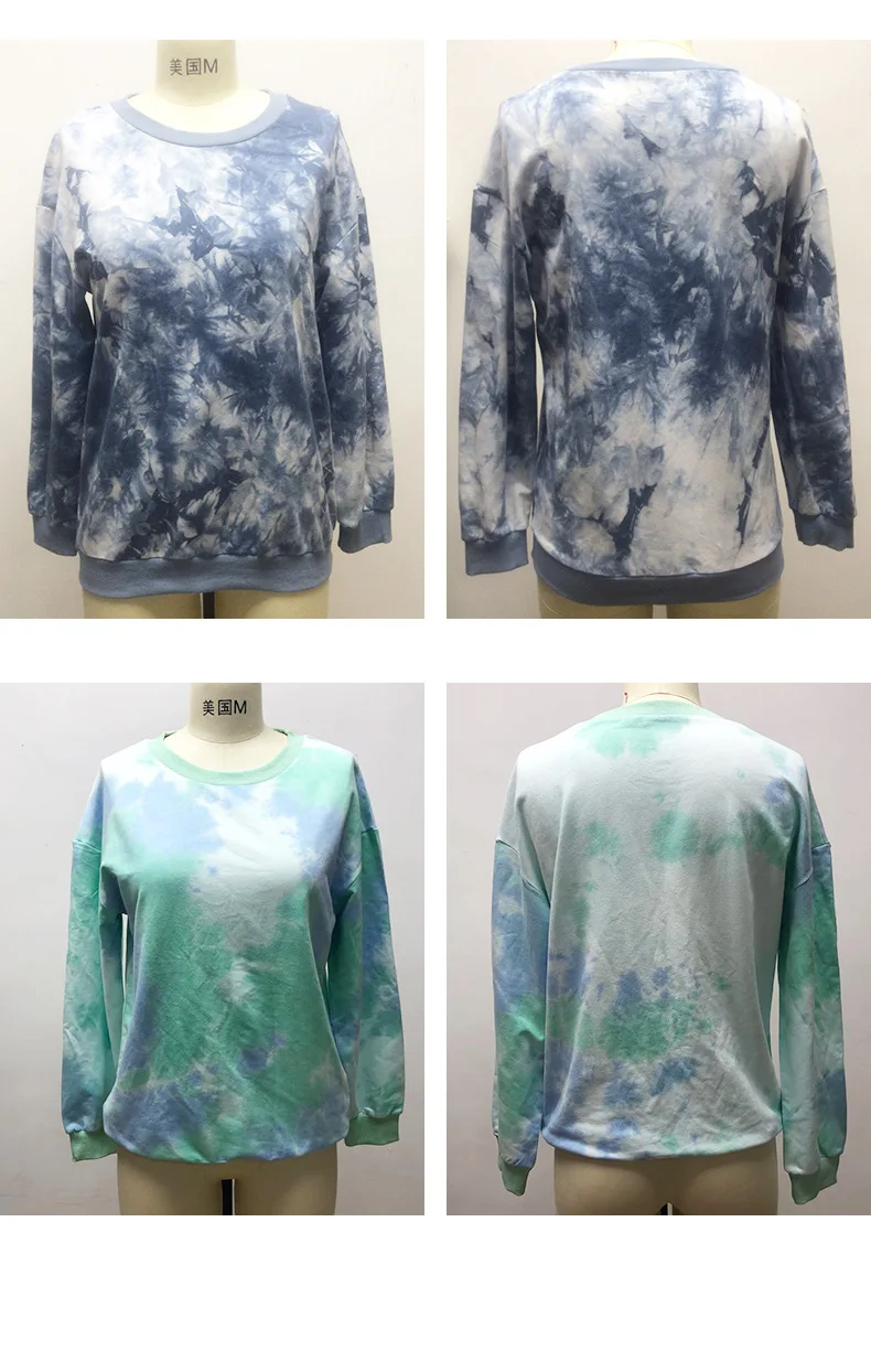 

2020 Spring Womens Hoodies Multicolor Casual Long Sleeve Round Collar Sweatshirt Loose Printed Tops Tie dyeing Hoodie Oversize