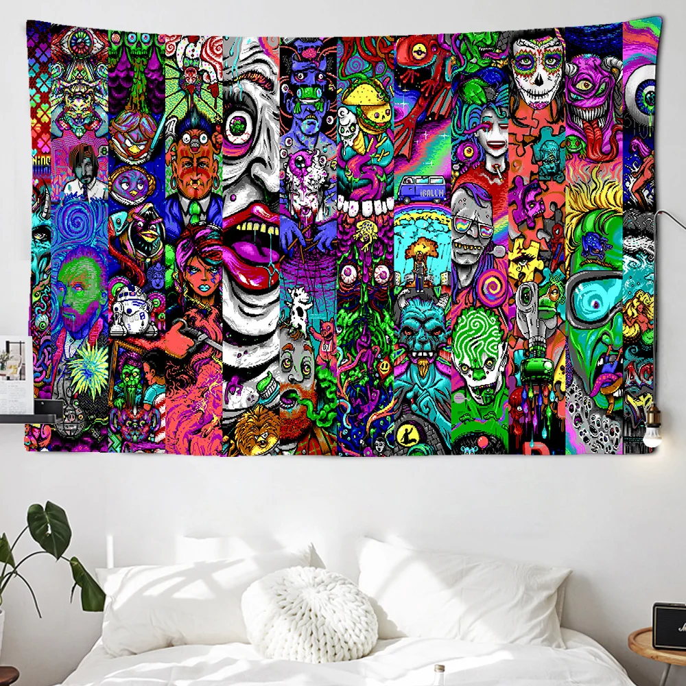 

Psychedelic Hippie Tapestry Graffiti Wall Hanging Monster Demon Alien Printing Wall Carpets Dorm Home Decor