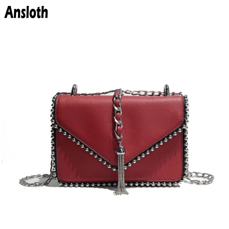 

Женская сумка через плечо Ansloth, с заклепками и кисточками, из искусственной кожи, с клапаном, HPS994, 2021