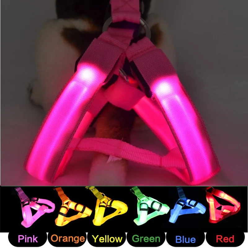 USB Rechargeable Luminous LED Light Nylon Pet Dogs Collar Night Safety Anti-Lost Harness Leash Belt Adjustable Battery Powered