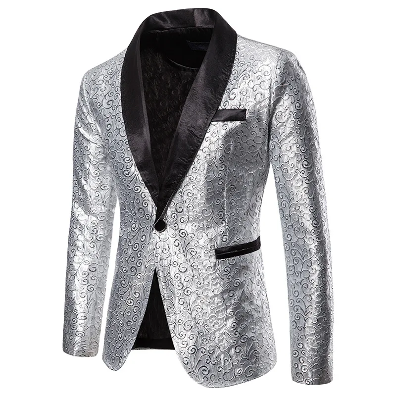Модный жаккардовый блейзер с бронзовым принтом мужской воротником шалью на