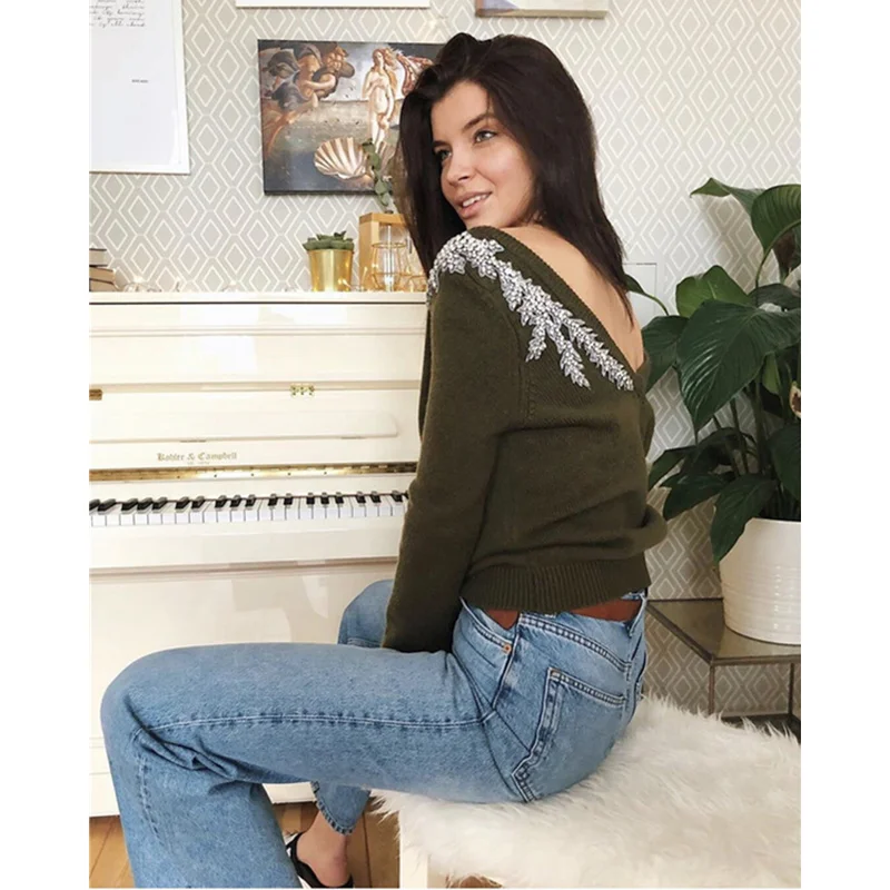 Женский кашемировый свитер модный брендовый двусторонний с листьями