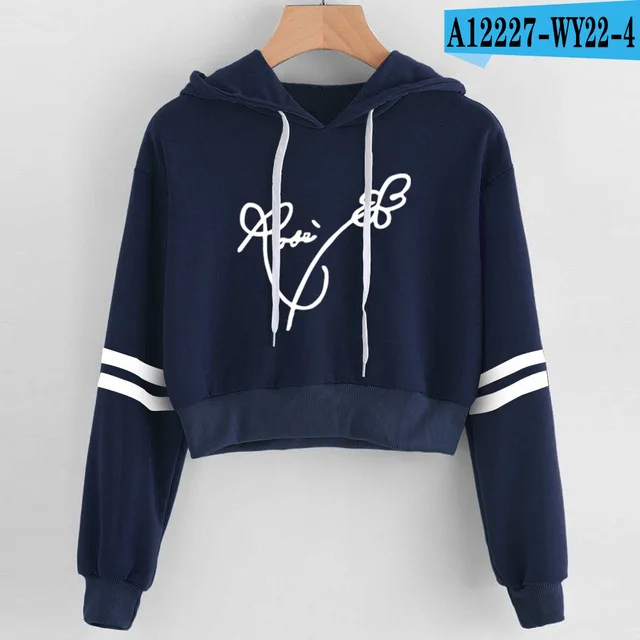 navy blue Женская укороченная толстовка с капюшоном черного и розового цвета, женская сексуальная укороченная Толстовка harajuku черного и розового цветов, уличная куртка, одежда KPOP - Цвет: navy blue