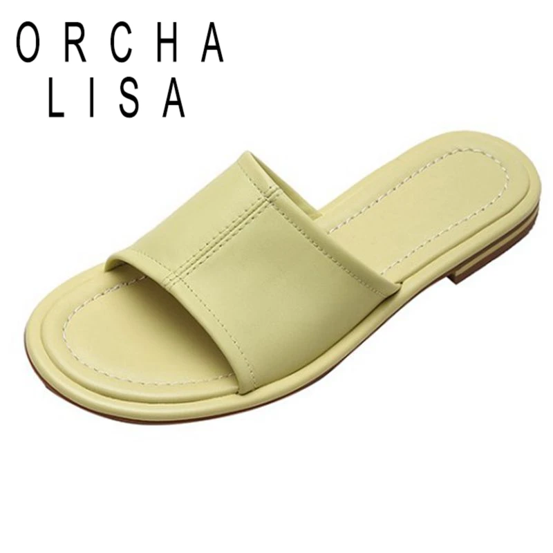 

ORCHA LISA/Женская обувь лето 2021 женские шлепанцы из натуральной кожи на плоской подошве; Шлепанцы без задника с открытыми пальцами круглый носо...