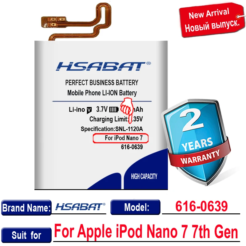 Аккумулятор HSABAT 0 Cycle 450mAh 616 0639 для Apple iPod Nano 7 7th Gen высококачественный мобильный