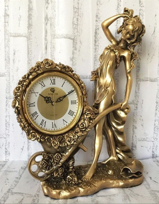 

European Silent Seat Clock, Large Desktop Clock, Craftsmanship Clock, Creative Pendulum, Retro Luxury Clock Living Room