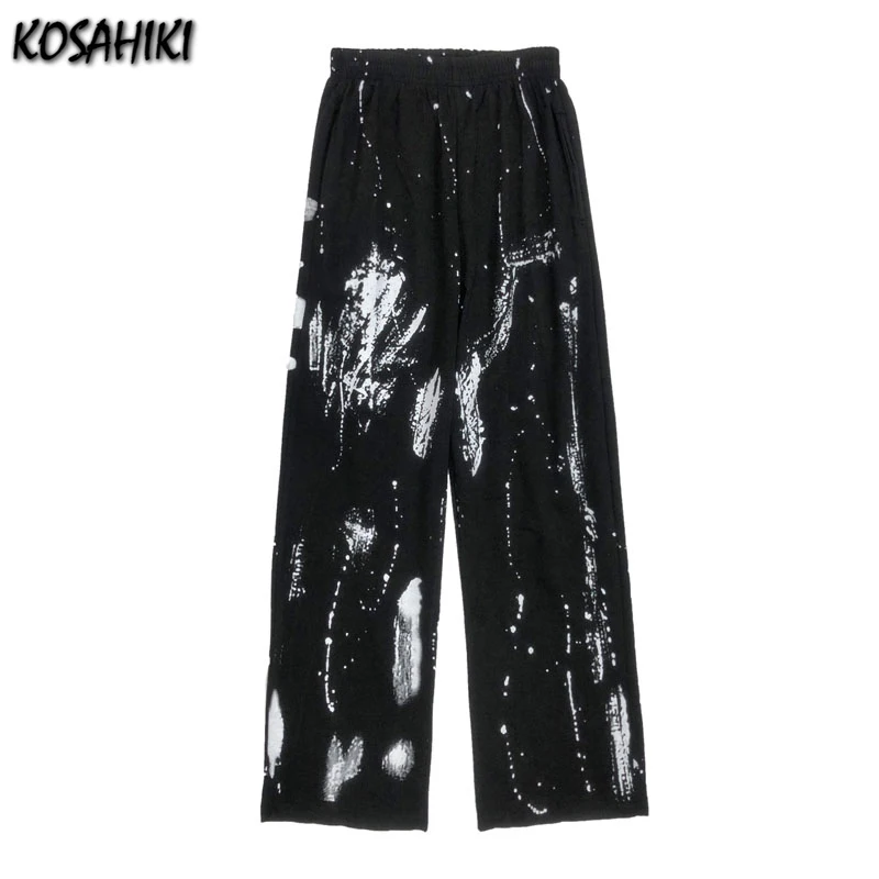 

KOSAHIKI Korean High Waist Tie Dye Pattern Women Wide Leg Pants Vintage Streetwear Summer Trousers Harajuku Ulzzang Pants