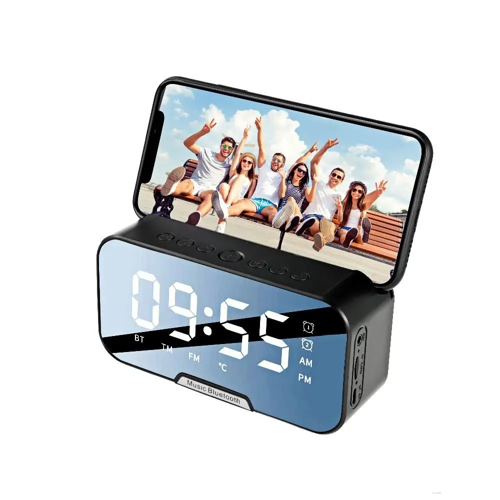 Bluetooth 5.0 Portable Wireless Mirror Loudspeakers Stereo Music Sound Box Alarm Clock for TF AUX Card FM Radio Player | Электроника