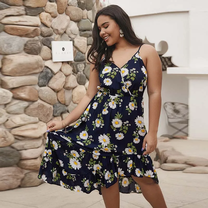 Женское Хлопковое платье с цветочным принтом большие размеры до 4XL|Женские