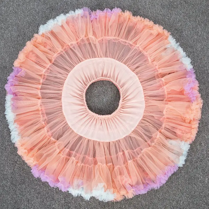 

45cm Lolita Candy Colored Cloud Puffy Tutu Skirt Elastic Waist Fancy Rainbow Tulle Underskirt Boneless Bubble Petticoat