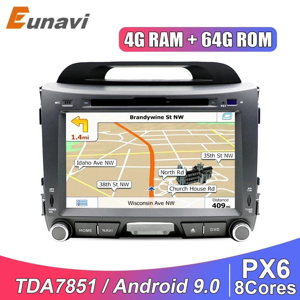 Eunavi 2 din Android автомобильный мультимедийный плеер для KIA sportage 2011 2012 2013 2014 2015 Авто dvd