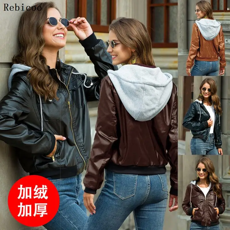 

Rebicoo New Fashion Handsome Jacket Hooded Detachable PU Leather Coat Locomotive Zipper Cardigan Coats