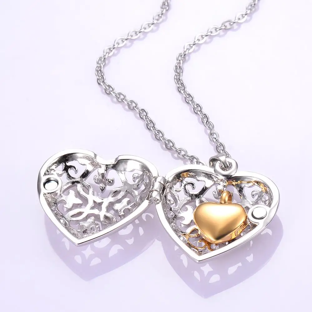 Полые сердца кулон внутри с черным/розовое золото/золотистый в форме кремации