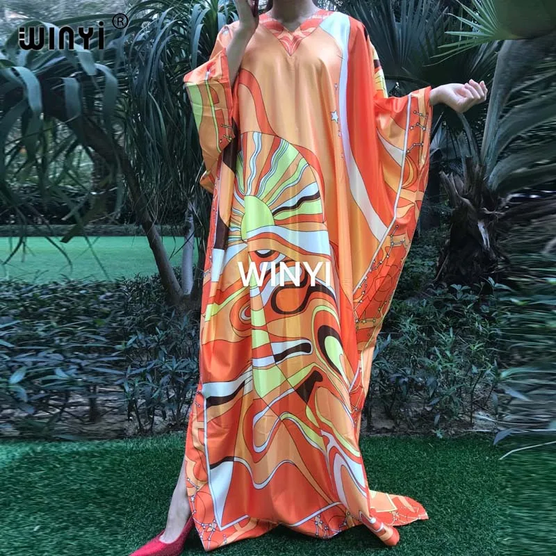 

AFRICA Fashion Blogger Recommend Popular printed Silk Kaftan Maxi dresses Loose Summer Beach Bohemian kaftan long dress for lady