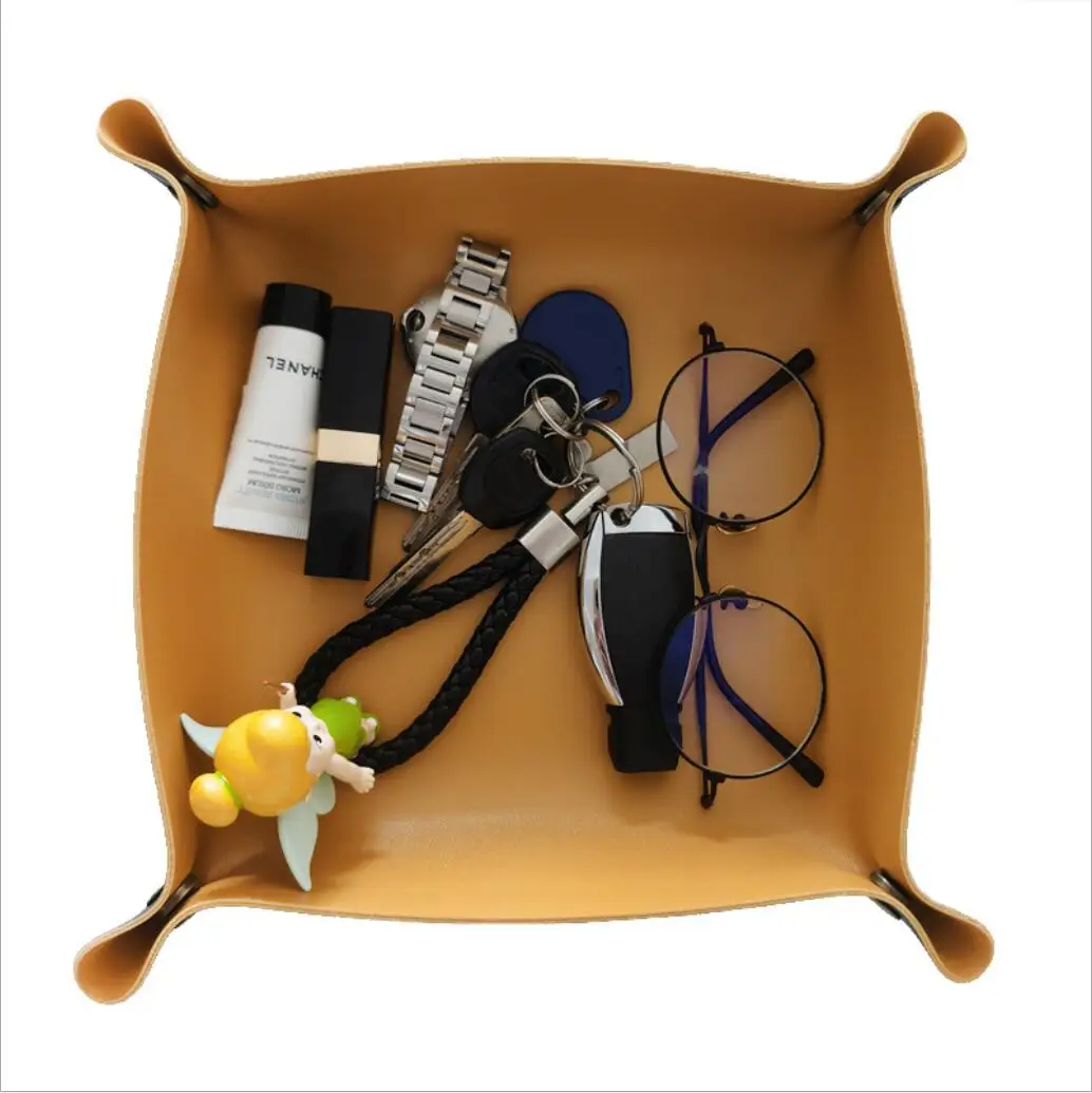 

Desktop Storage Tray Leather Key Plate Home Decoration Dice Tray key Wallet Coins PU leather folding Storage Box Wholesale H0122