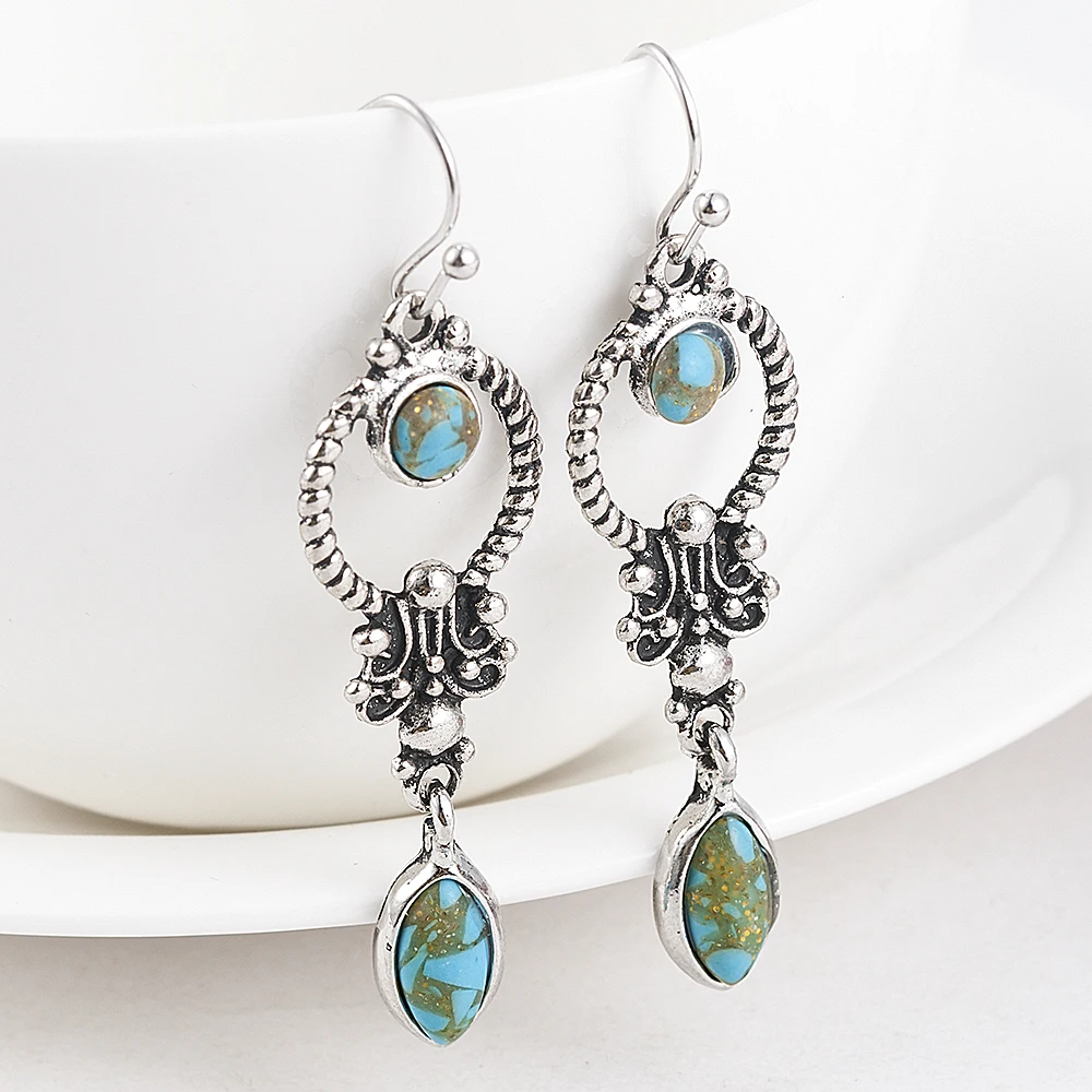 Indian Tribal Personality Natural Dangle Drop Earrings Resin Stone Ethnic Vintage Hanging 2019 for Women | Украшения и аксессуары