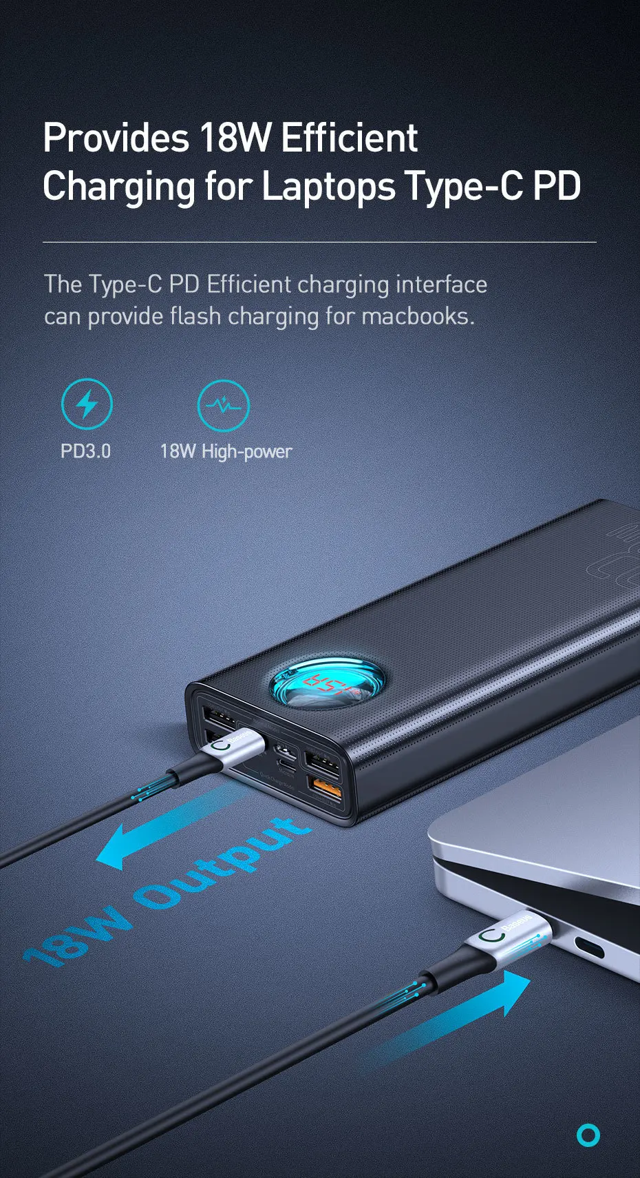 Baseus, 30000 мА/ч, зарядное устройство USB C PD3.0, быстрая зарядка, 3,0, 30000 мА/ч, портативное Внешнее зарядное устройство для Xiaomi Mi