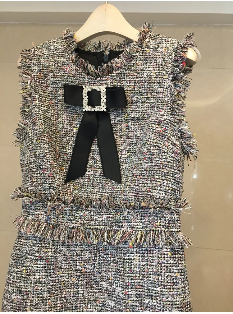 NIWIY/брендовые элегантные женские вечерние платья Vestidos Verano, женское платье без рукавов с бантом, твидовое рождественское платье Sukienki K9089