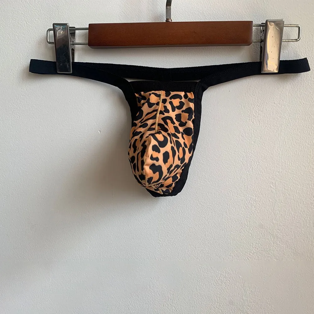 

Leopard G String Mans Sexy Underwear Mens Breathable Briefs Low Rise Bikini T-Back Panties Male Bulge Pouch Underpants