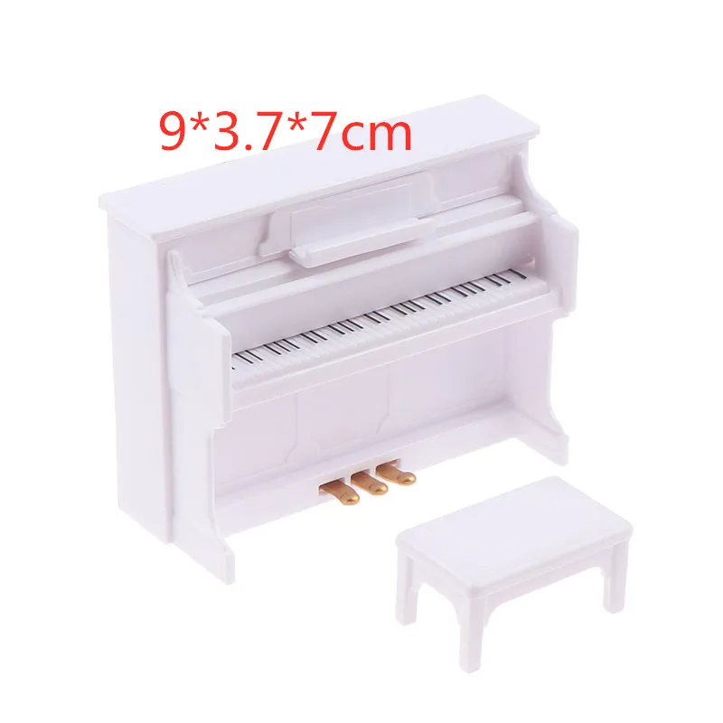 

1set 1:12 Wooden Grand Piano With Stool Model Play Toys Accessories Dollhouse Miniature White Exquisite For Dollhouse