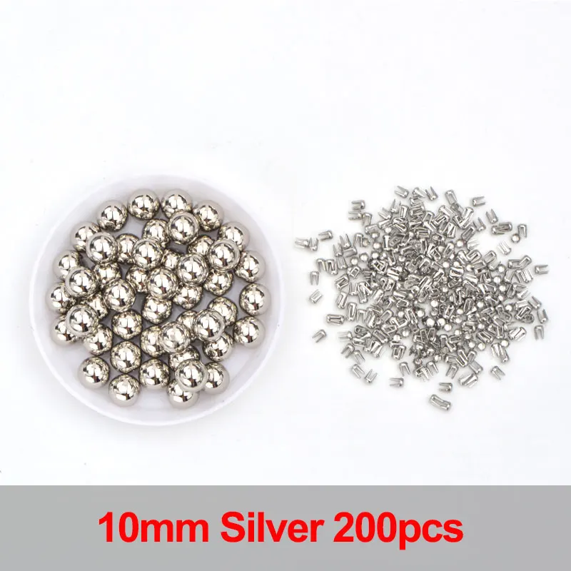 10mm Silver 200pc JUNAO, 4, 5, 6, 8, 10 мм, белый жемчуг, бусины, установка жемчуга, стразы, Ручной пресс, инструменты, заклепки, машина для рукоделия, швейные принадлежности - Цвет: 10mm Silver 200pc