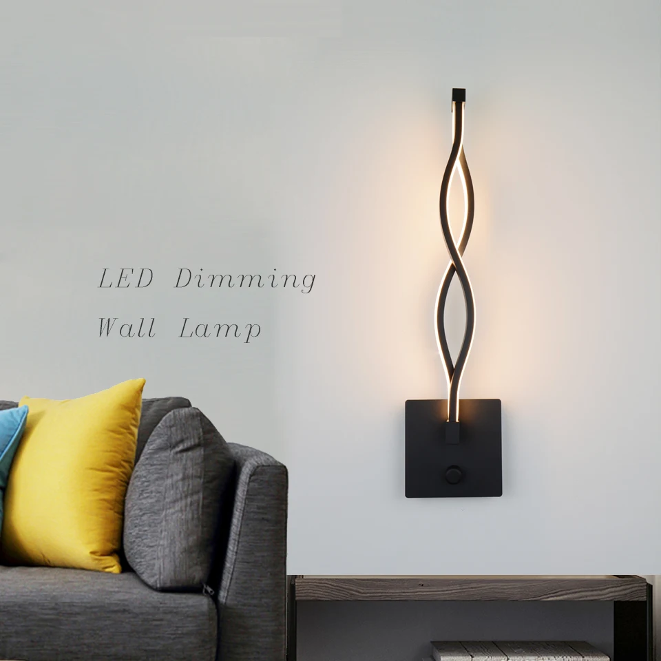 

led Indoor Dimming Wall lamps Nordic Aluminum 12W Black/Grey Wall lights US/EU Plug For home bedroom Living room Sconce lighting