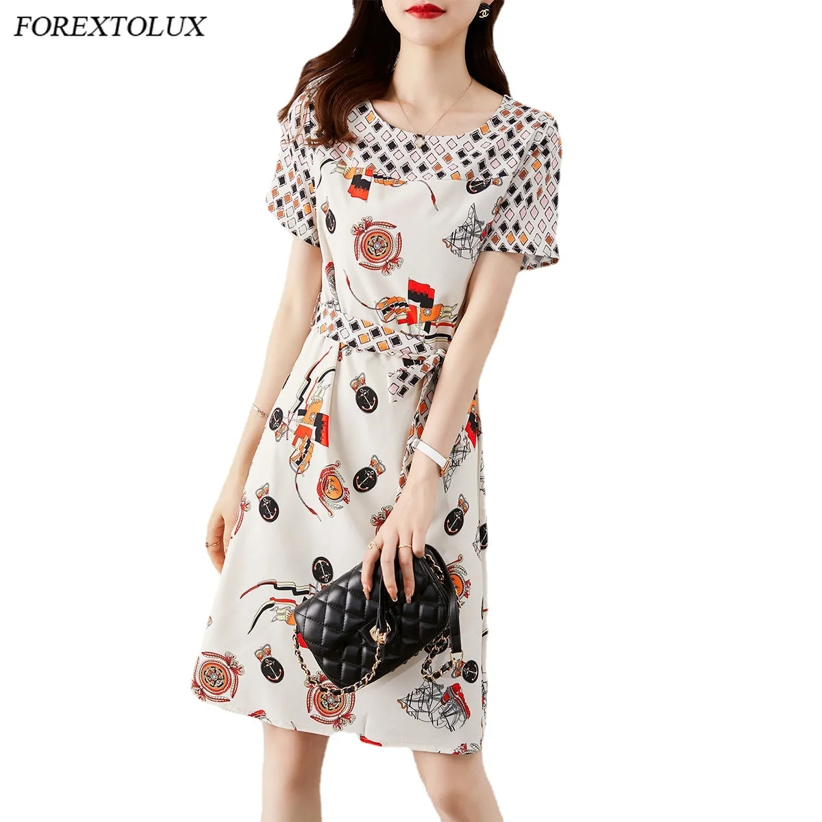 

Женское платье с коротким рукавом и круглым вырезом, свободного покроя