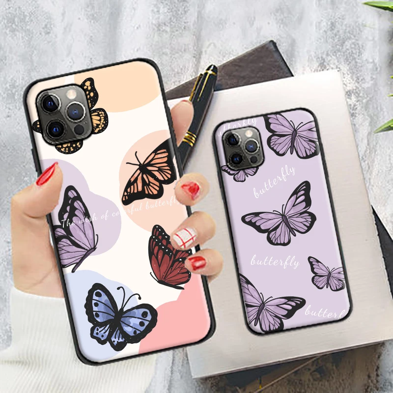 

Phone Case For iPhone 11 12 Mini Pro X XR XS Max 6 6S 7 8 Plus SE 2020 Soft bumper Silicon Shell TPU Funda Cute Butterfly Flower