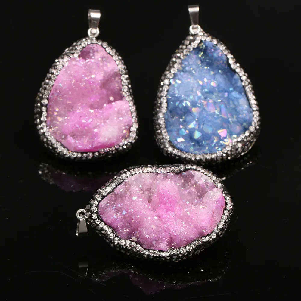 Подвески из натурального агата Druzy камень Кулон талисман с кристаллами кварца
