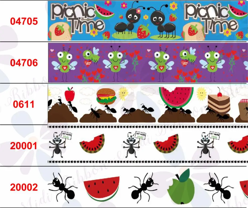 

16mm-75mm Cartoon Ant Summer Watermelon Apple Printed Grosgrain/Elastic Ribbon DIY Hair Bands Party Decor 50yards/roll