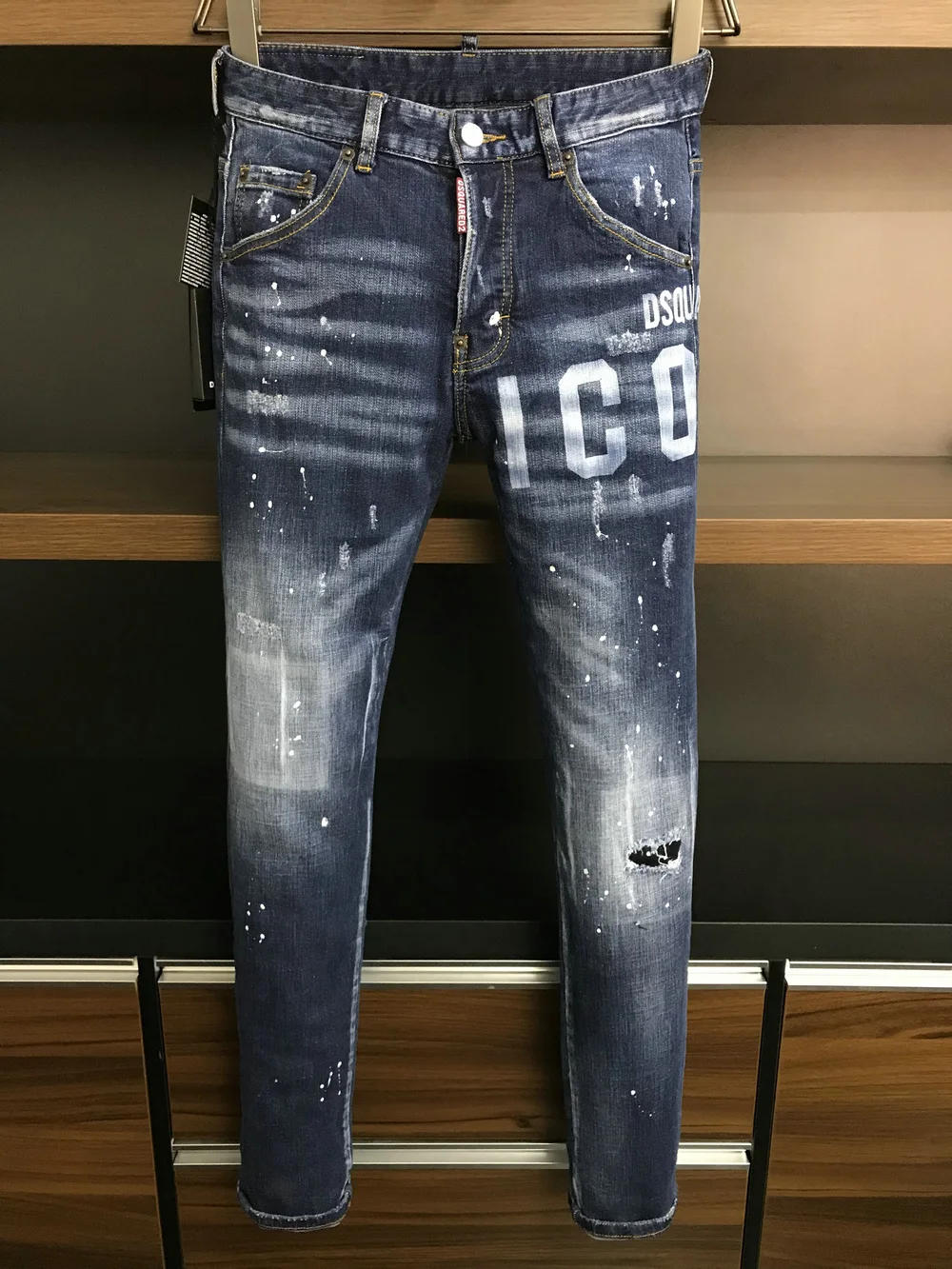 

DSQUARED2 Men's/Women's Washed Blue Simple Slim-Fit Stretch Hole Patch Jeans 9812