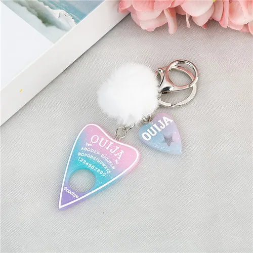 pink blue purple 1 шт. женский брелок Ouija Planchette блестящая Смола амулеты сумочка брелок с пухом мяч Ouija доска брелок - Цвет: pink blue purple