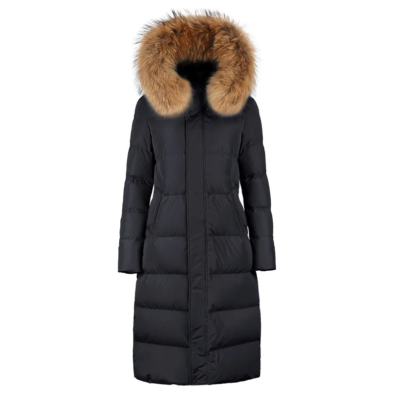 

90% duck down, hooded jacket, long winter coat, women's clothing, 2020, large raccoon fur collar, Korean