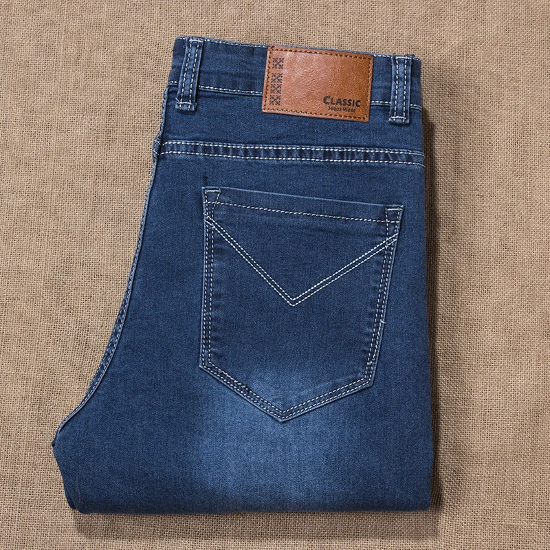

Men Business Jeans Classic Spring Autumn Male Baggy Straight Stretch Brand Denim Pants Overalls Trousers Plus Size 44 46 48