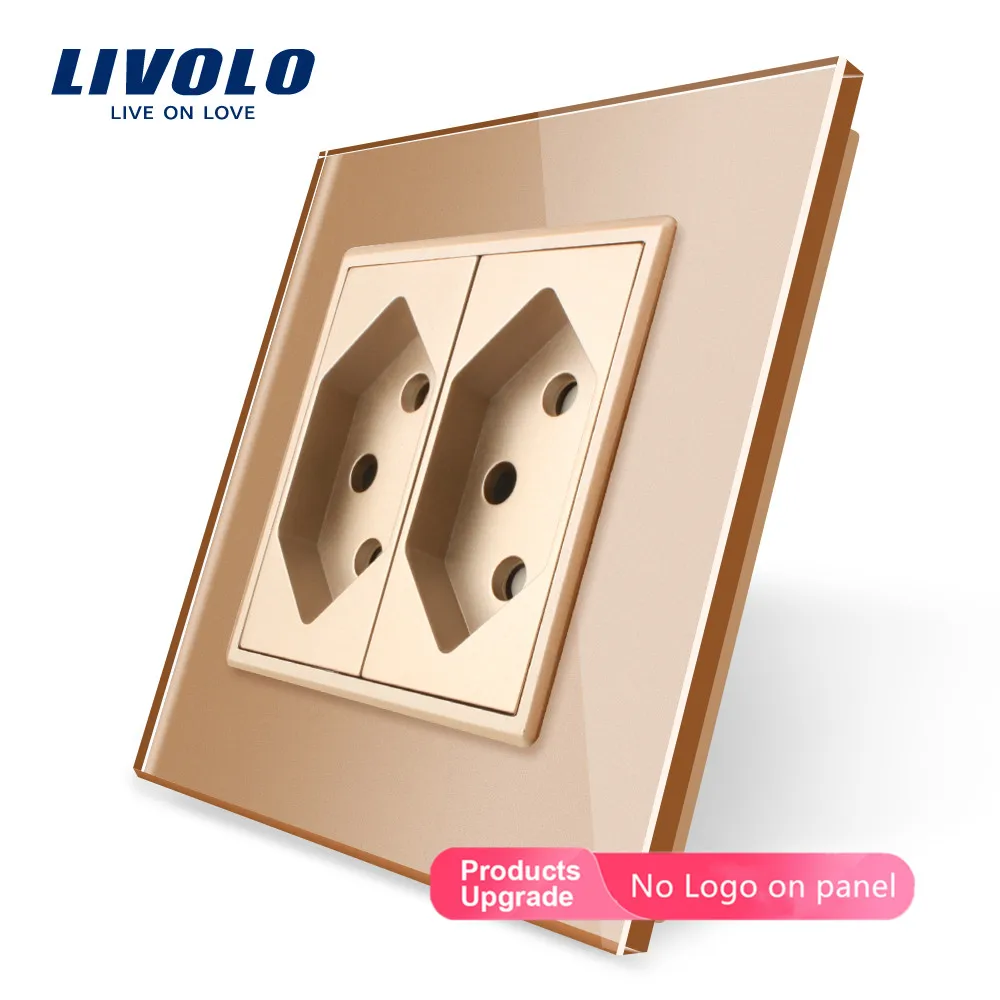Grey-No logo Livolo стандарт ЕС две банды швейцарская розетка, белая кристальная стеклянная панель, AC 110~ 250 В настенная розетка, C7C2CH-11, без логотипа - Тип: Grey-No logo