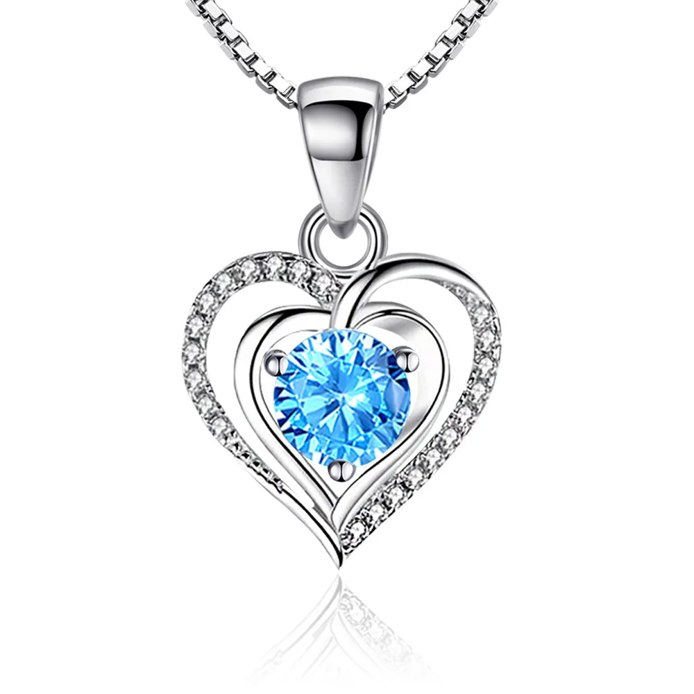

45cm S925 Silver Pendant Bead Pave Love Heart Ocean Dangle Charm for Women Necklace Choker Girl Lady Birthday Gift