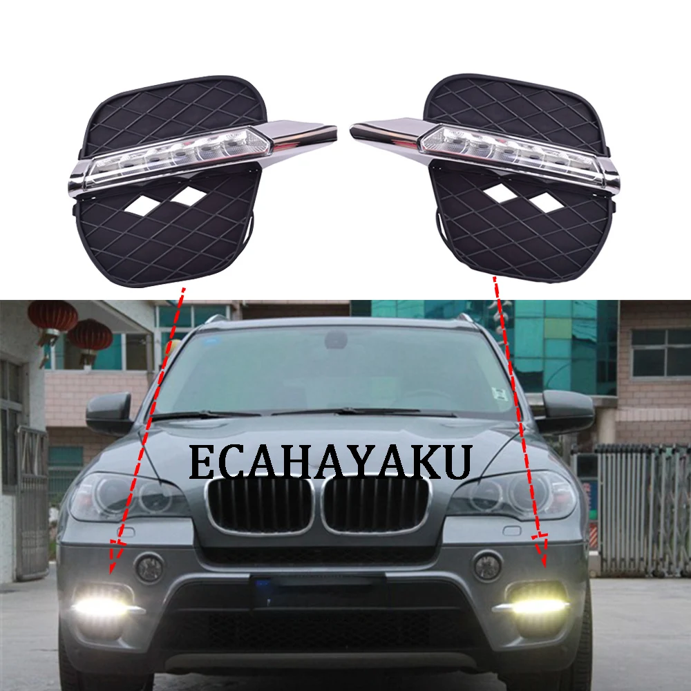 

2 Pieces Car LED Daytime Running Lights Replace Fog Lamp Cover for BMW X5 E70 2011 2012 2013 DRL 12V White Daylight Waterproof
