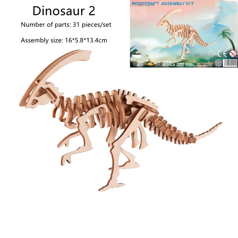

10 Kinds Dinosaur 3D Puzzle Solid Wooden Children's Educational Toy DIY Wooden Inserting And Assembling Model Children Xmas Gift