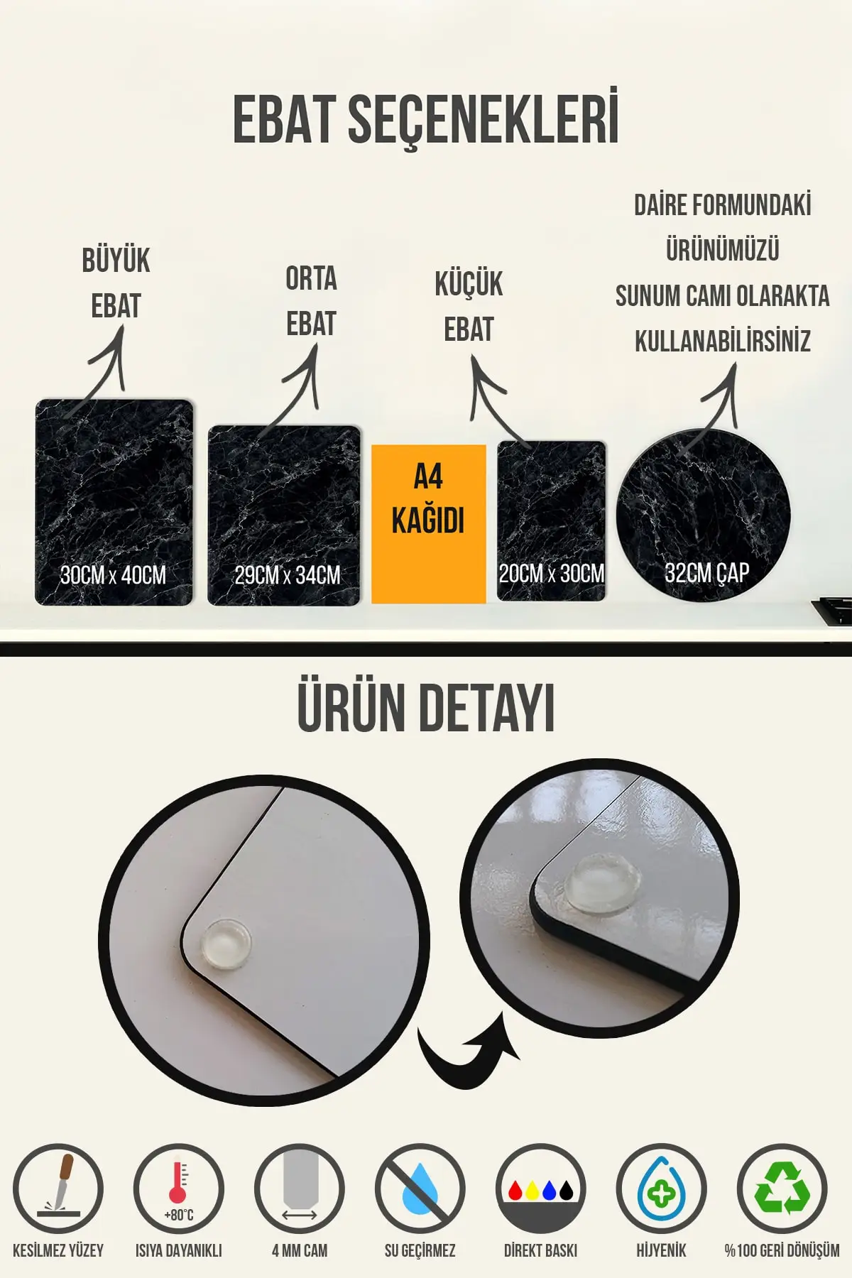 

Decorita White Marble Look | Glass Cutting Board-Glass Cutting Table | Circle Diameter 32cm 10001500001-2137-2137