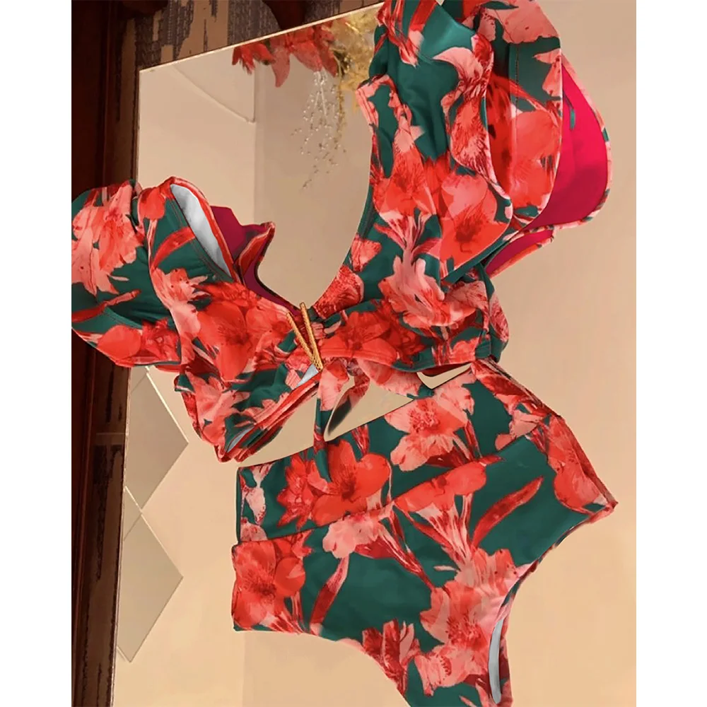 

2021 New Sexy High Waist Bikini Set Swimwear Women Swimsuit Push Up Print Brazilian Bathing Suit Beach Wear Swimming biquini