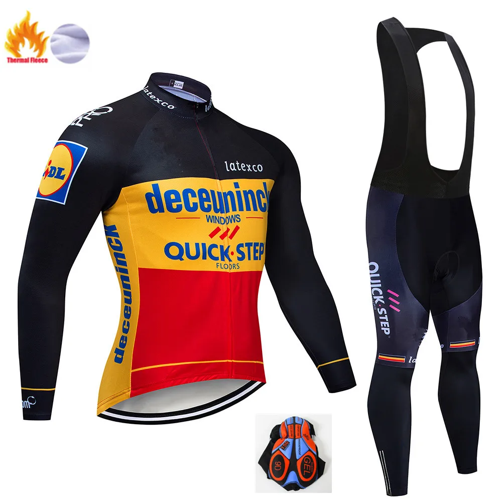 Winter Cycling Suit Pro Team быстрый шаг Велоспорт Джерси 9D Bib набор одежды для велосипеда из Бельгии Мужская Зимняя Теплая Флисовая велосипедная Одежда для велоспорта - Цвет: Winter Cycling Suit